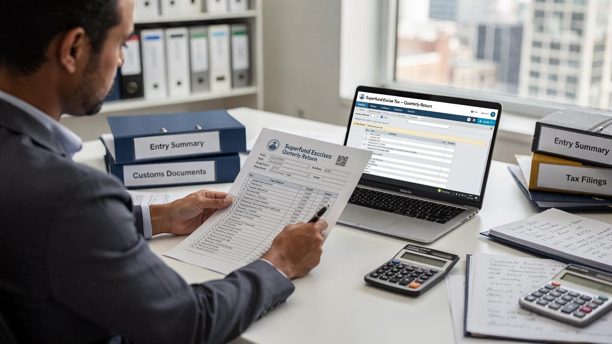 Importer reviews entry summary while e-filing quarterly Superfund excise return